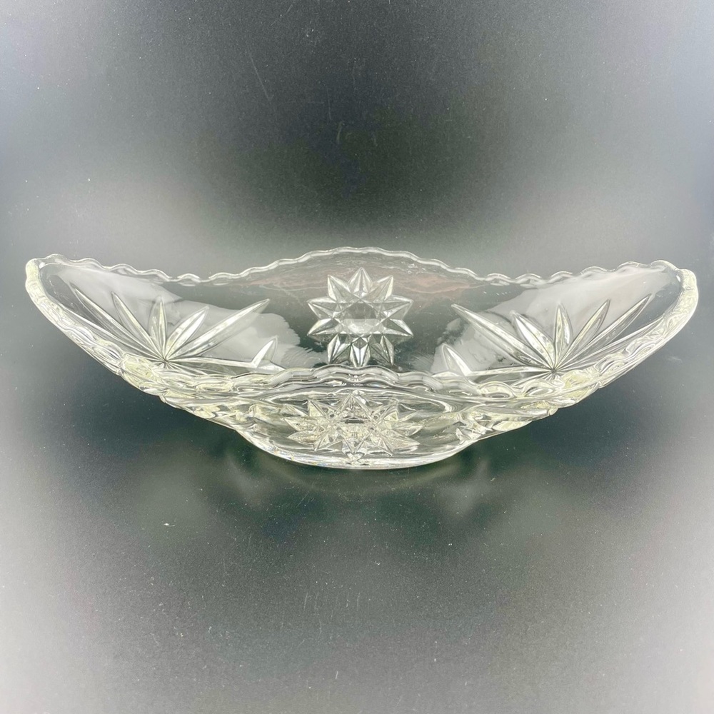 Vintage, Starburst Oblong Candy Dish, Prescut Clear Glass, by Anchor Hocking